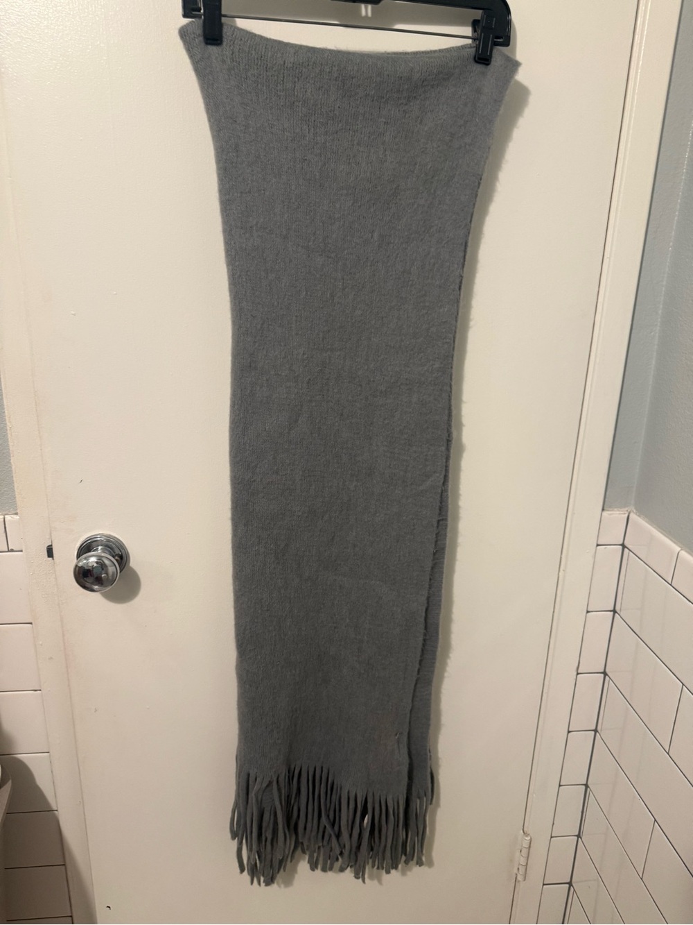 Gray Knit Fringe Shaw scarf